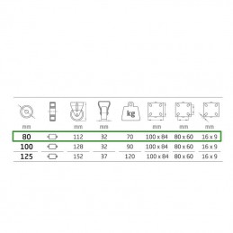 Kółko gumowe 80mm stała płytka czarne 70kg mod.2526