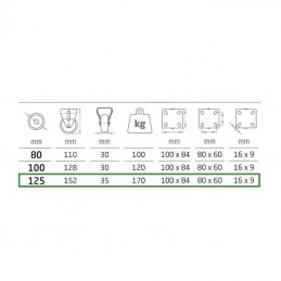 Kółko poliuretanowe 125mm stała płytka czerwone 170kg mod.2542
