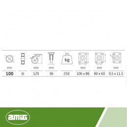 Kółko nylonowe 100mm hamulec obrotowa płytka niebieskie 250kg mod.2553