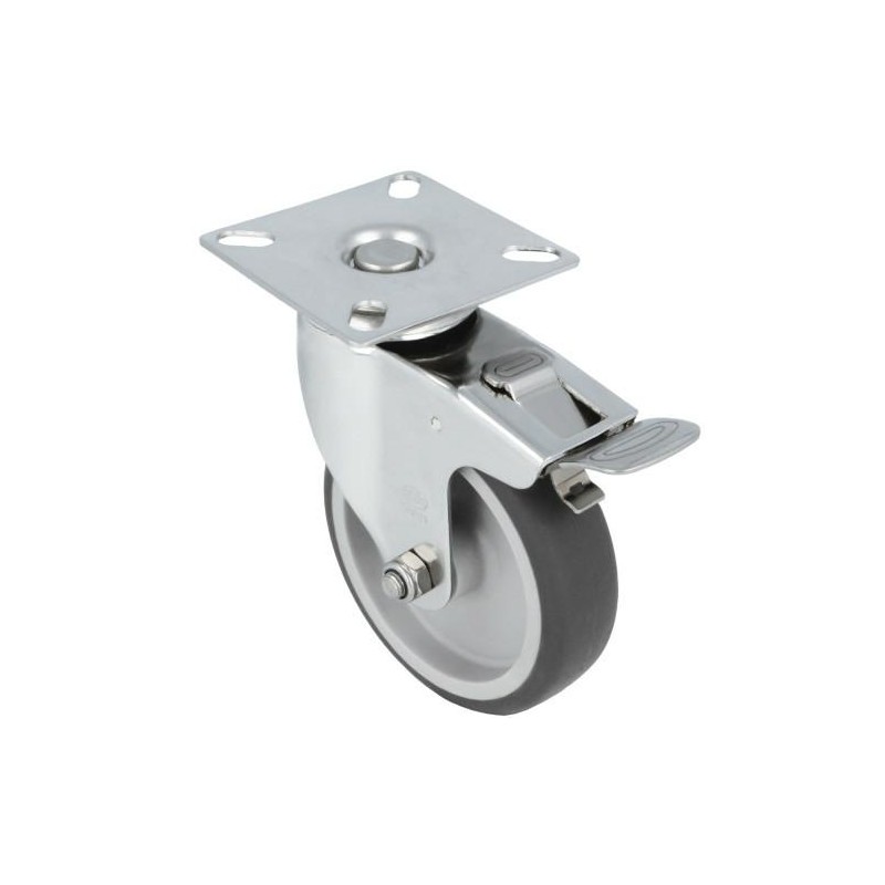 Kółko gumowe 100mm hamulec obrotowa płytka inox 90kg mod.2560