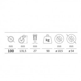 Kółko gumowe 100mm otwór 10,5mm inox szare 90mm mod.2561