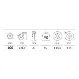 Kółko gumowe 100mm hamulec otwór 10,5mm inox 90kg mod.2561