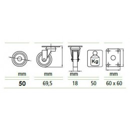 Kółko z poliwęglanu 50mm obrotowa płytka hamulec transparentne 50kg mod.2570