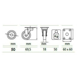 Kółko poliwęglanowe 50mm obrotowa płytka transparentne 50kg mod.2570