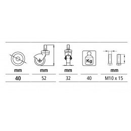 Kółko gumowe 40mm sworzeń gwint M10 40kg mod.2518