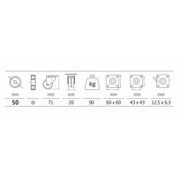 Kółko gumowe podwójne 50mm obrotowa płytka 90kg mod.2514