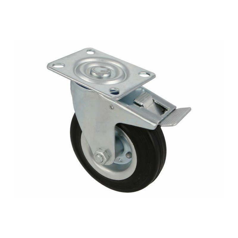 Kółko gumowe 100mm obrotowa płytka hamulec czarne 90kg mod.2523