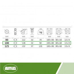 Kółko gumowe 100mm obrotowa płytka hamulec czarne 90kg mod.2523