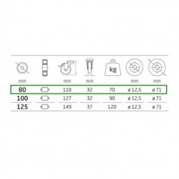 Kółko gumowe 80mm otwór 12,5mm hamulec czarne 70kg mod.2525