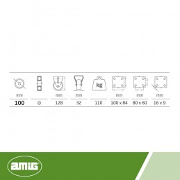 Kółko gumowe 100mm stała płytka szare 110kg mod.2532