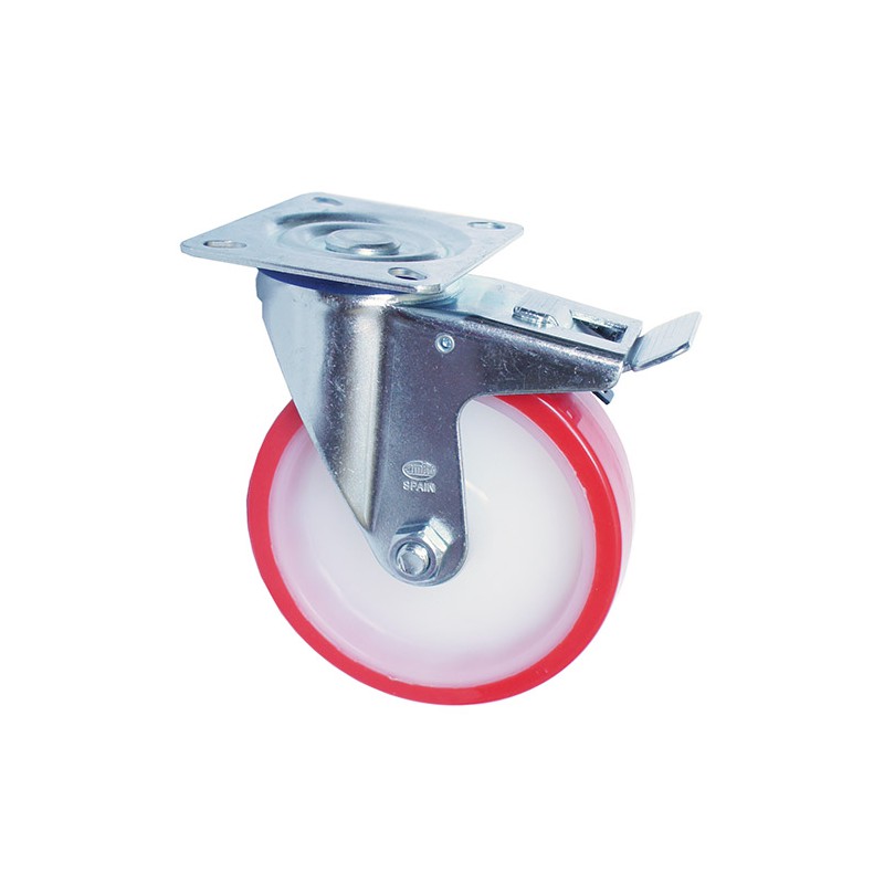 Kółko poliuretanowe 125mm obrotowa płytka hamulec czerw 170kg mod.2540