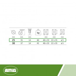 Kółko gumowe 25mm obrotowa płytka szare 45kg mod. 1309