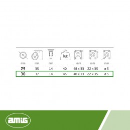 Kółko gumowe 30mm obrotowa płytka szare 45kg mod.1309