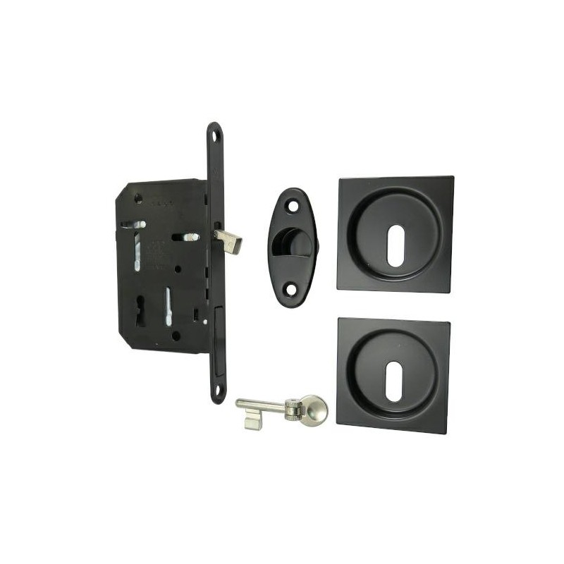 Zamek hakowy na klucz 50mm czarny + rozety kwadrat mod. Scivola Tre Class