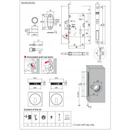 Zamek hakowy na klucz 50mm czarny + rozety kwadrat mod. Scivola Tre Class