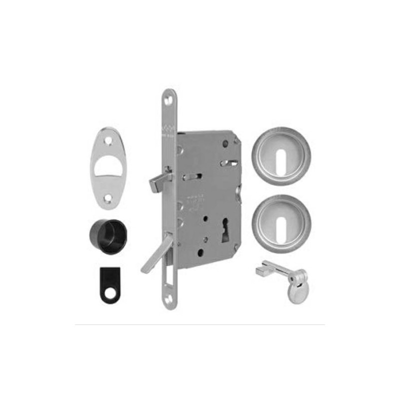 Zamek hakowy na klucz 50mm chrom mat z rozetami mod. Scivola Tre Class