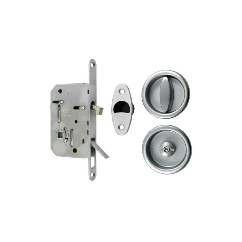 Zamek hakowy łazienkowy 50mm chrom mat + rozety okrągłe mod. Scivola Tre Class