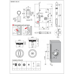 Zamek hakowy łazienkowy 50mm chrom mat + rozety okrągłe mod. Scivola Tre Class