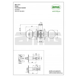Gałka z zamkiem do drzwi pokojowych mod.611 mosiądz satyna