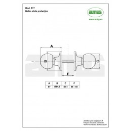 Gałka drzwiowa stała podwójna mod. 617 mosiądz złoto ant.