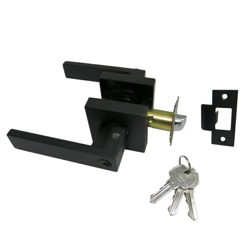 Klamka z zamkiem klucz+pokrętło czarna mod. 735 wejściowa