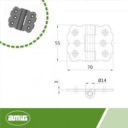 Zawias 9000-55x70x3 czarny matowy