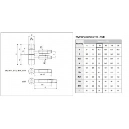 Zawias AGB 119-13x45 mosiądzowany
