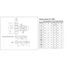 Zawias AGB 119-14x50 mosiądzowany