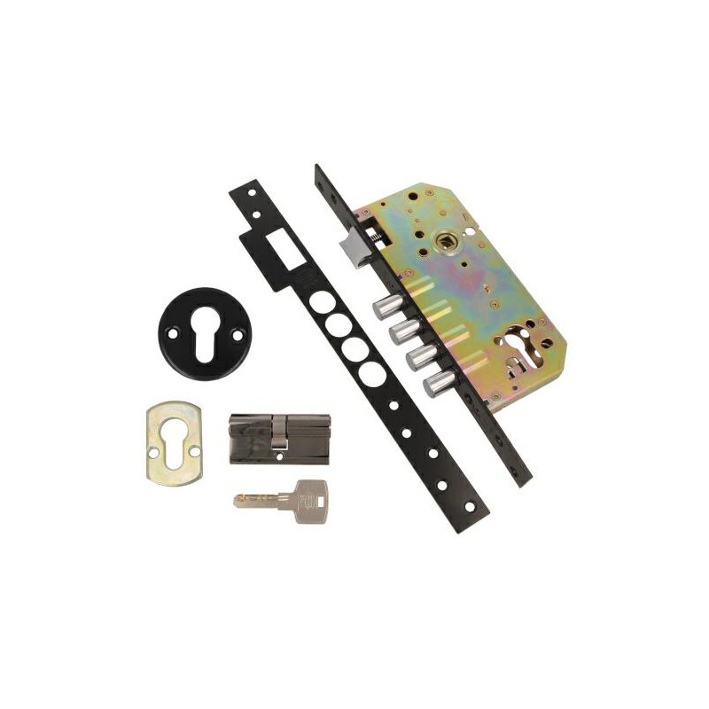 Zamek drzwiowy bolcowy na wkładkę 85/50 czarny mod. 120 z akcesoriami