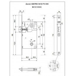 Zamek drzwiowy łazienkowy 90/50 chrom mat F18 CENTRO bez rygla