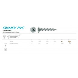 Wkręty do PVC 4,3x25 chrocynk PH2 łeb stożkowy FRAMEX 100szt.