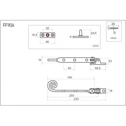 Ogranicznik otwarcia czarny zawinięty ogon 203mm