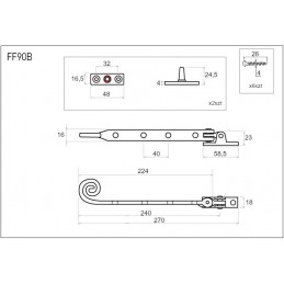 Ogranicznik okienny Blokada otwarcia 224mm zawinięty ogon czarny