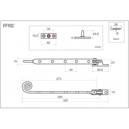 Ogranicznik okienny Blokada otwarcia 305mm zawiniety ogon czarny