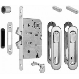 Zamek hakowy na klucz 50mm mosiądz antyczny + szyldy owalne z klamkami mod. SCIVOLA-D-TT O p/kl złoto antyczne