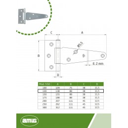 Zawias 550-130 T-owy cynkowany