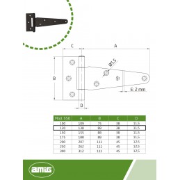 Zawias T-owy 130mm czarny mod. 550