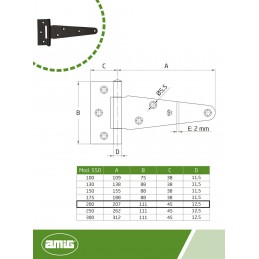 Zawias pasowy 200mm T-owy czarny mod. 550