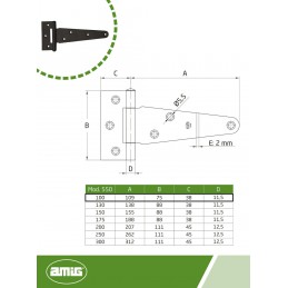 Zawias T-owy 100mm czarny mod. 550 DIS