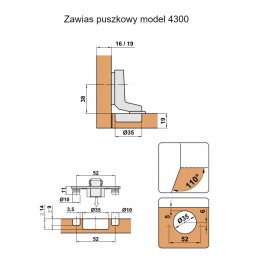 Zawias puszkowy 35mm niklowany front wpuszczany CLIP mod.4300