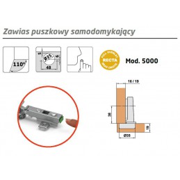 Zawias puszkowy 35mm samozamykający niklowany front nakładany CLIP mod.5000