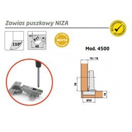 Zawias puszkowy 35mm niklowany front nakładany mod. NIZA 4500