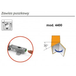 Zawias puszkowy 35mm niklowany do szafek narożnych +30 ° CLIP mod.4400 ZAMAC