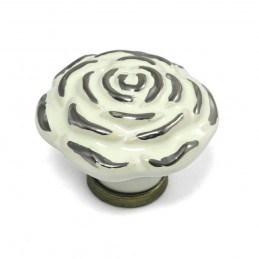 Gałka meblowa ceramiczna Róża 45mm kremowo srebna IT-P41