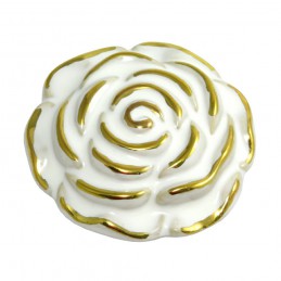 Gałka meblowa ceramiczna Róża 70mm biało złota IT-P40