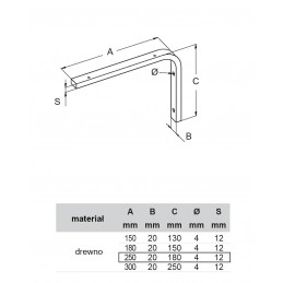 Wspornik półki drewniany naturalny 250x180mm mod. ELLE 25