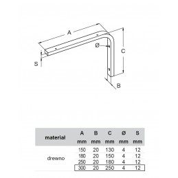 Wspornik półki drewniany naturalny 300x250 mm mod. ELLE 30