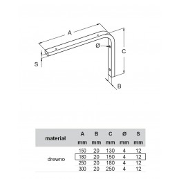 Wspornik półki drewniany naturalny 180x150mm mod. ELLE 18
