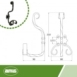 Wieszak ścienny 210mm czarny rustykalny 3-uchwyty mod.102