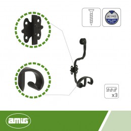 Wieszak ścienny 210mm czarny rustykalny 3-uchwyty mod.102